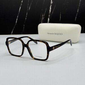 NEW ALEXANDER MCQUEEN EYEGLASSES, AM0286O 002 HAVANA SQUARE EYEWEAR